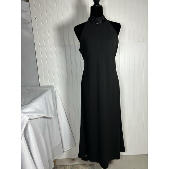 Lauren Ralph Lauren Cocktail Evening Dress Black Halter Sequined Collar Sz 12 - Picture 1 of 8